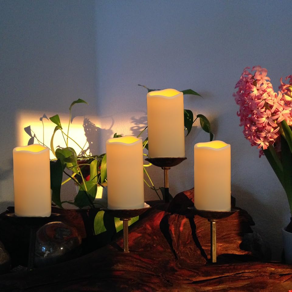 Outdoor Plastic flameless Candles with Remote Control and Timer (D3"xH5.5" - 12pack / lvory-warm light)