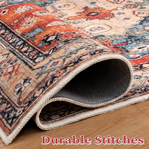 6ft Washable Non Slip Round Boho Area Rug for Bedroom (Tribal Medallion/Multi / 6' (Round))