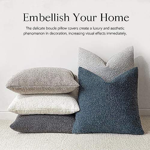 Decorative Textured Boucle Throw Pillow Covers 20x20 Inch (20" x 20" (Pack of 2) / Nightfall)