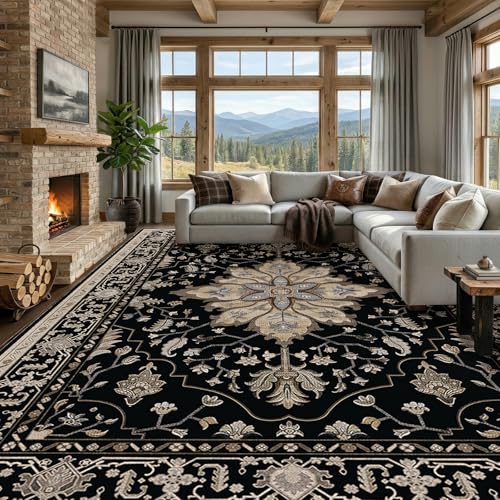 Washable Area Rug (Black/Neutral / 10' x 12' (Rectangular))