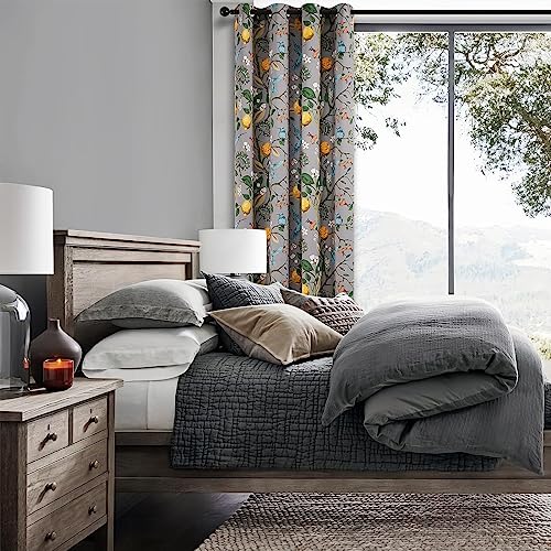 Gray Patterned Curtains 96 Inch Long for Living Room (Grey / 52"W x 96"L (Pack of 2))