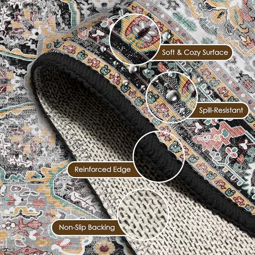 Washable Area Rug 4' x 6' Vintage Traditional Persian Mat (Slate and Multicolor / 4' x 6' (Rectangular))