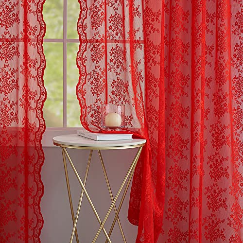 Vintage Lace Curtains 96 Inches Long (Red / 52"W x 96"L (Pack of 2))