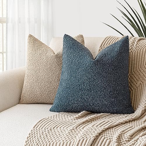 Decorative Textured Boucle Throw Pillow Covers 20x20 Inch (20" x 20" (Pack of 2) / Nightfall)