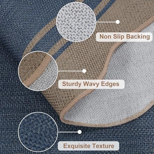6x9 Scalloped Rug Easy Jute Washable Outdoor Patio Rug for Living Room Indoor Outdoor Blue Geometric Neutral Carpet for Backyard Patio Dining Room (6'*9'(Rectangular) / Blue)