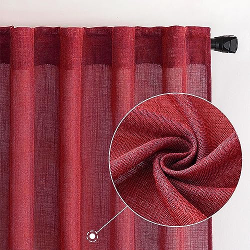 Burgundy Red Linen Curtains 52x72 Inch Long for Bedroom Living Room (Burgundy Red / 52"W x 72"L (Pack of 2))