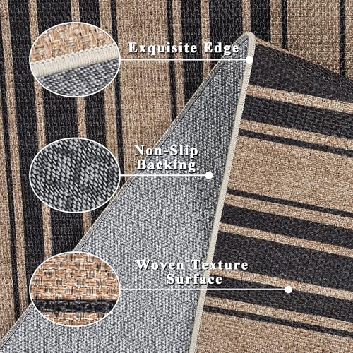 Striped Easy Jute Rug 5x7 Outdoor Patio Rug Neutral Porch Rug (5'*7'(Rectangular) / Black/Striped)