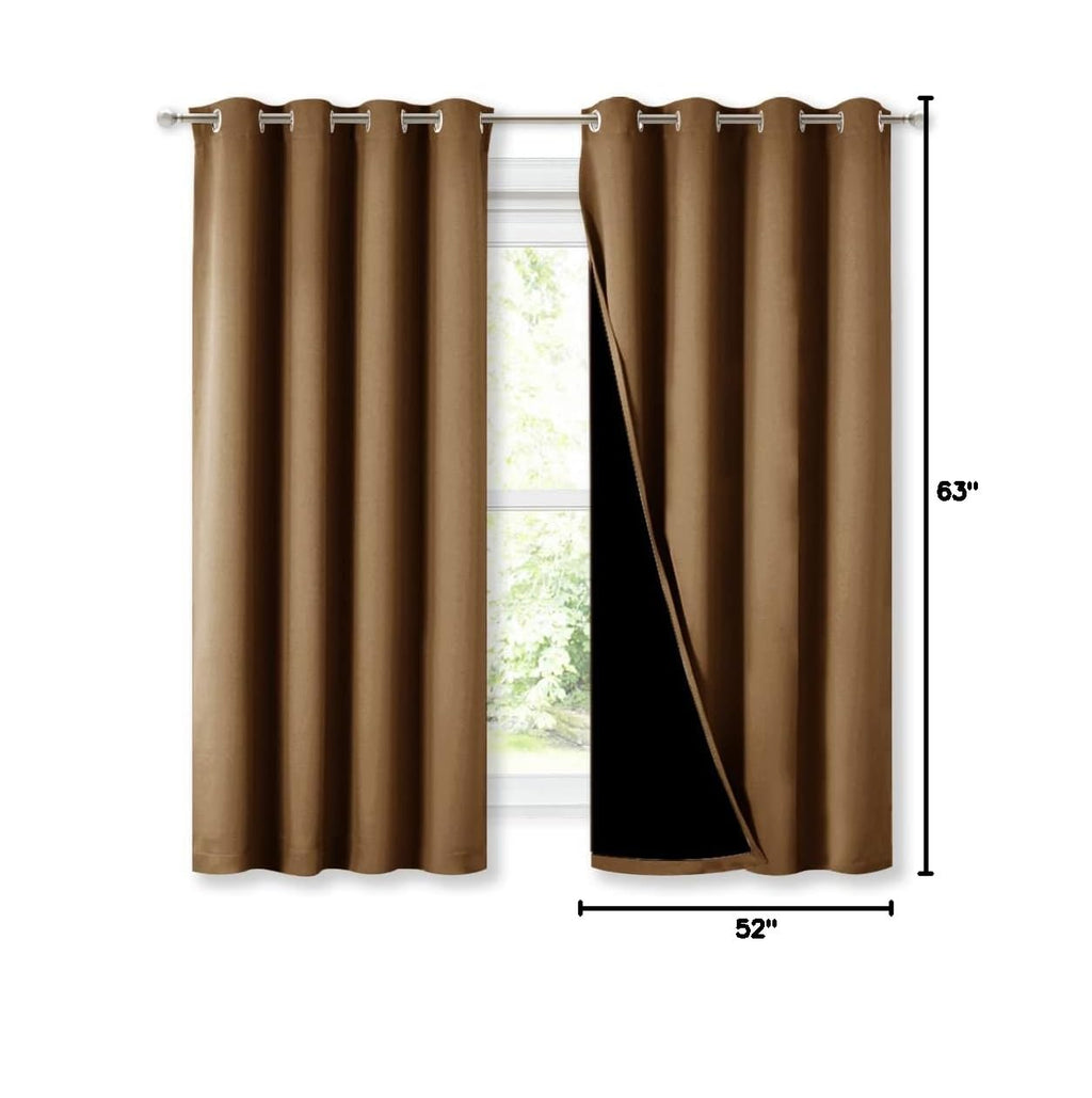 100% Blackout Lined Curtains (Gold Brown / 52"W x 63"L (Pack of 2))