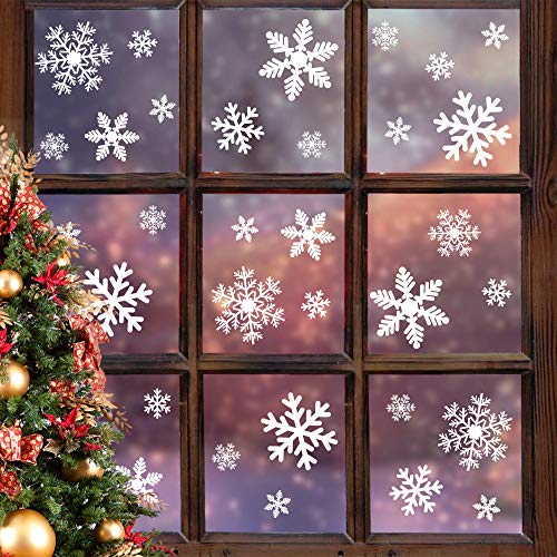 135Pcs Christmas Decorations Window Clings Snowflakes Window Decals (White)