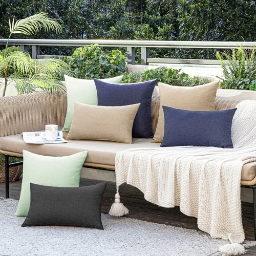 Decorative Outdoor Pillow Covers Lumbar Waterproof 12x20 Light Tan (20" x 12" (Pack of 2) / Light Tan)
