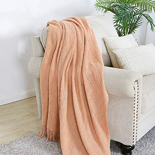 Orange Throw Blanket 60x80 Inch Boho Knit Soft Throw Sofa Blanket (Coral / 60"x80")