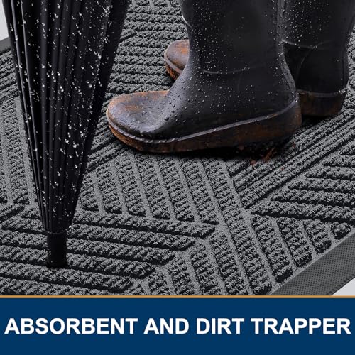 Front Door Mat Outside Entrance (Silver Grey / 29.5" X 17")