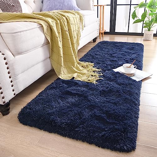 Soft Runner Rugs for Bedroom Living Room Plush Fluffy Rug 3x10 (Navy Blue / 3' x 10' (Runner))