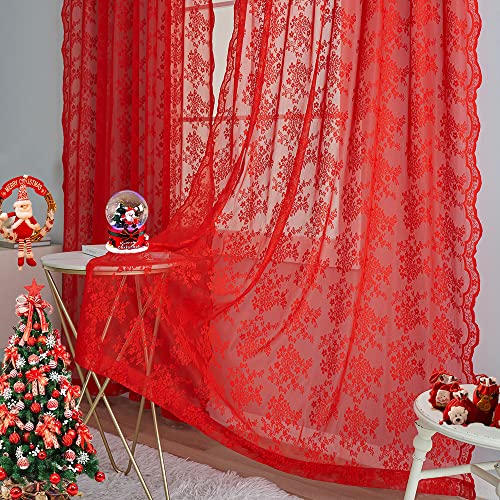 Vintage Lace Curtains 96 Inches Long (Red / 52"W x 96"L (Pack of 2))