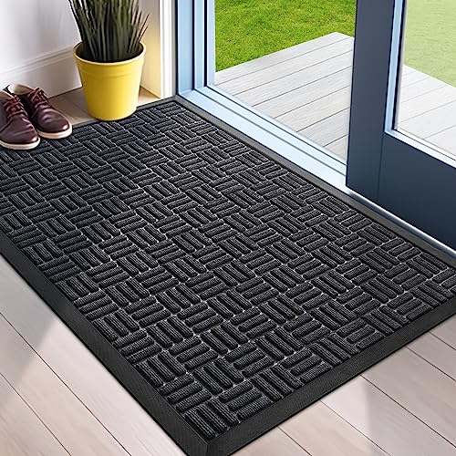 Front Door Mat Outdoor Entrance (Onyx Black / 2' x 3' (Rectangular))