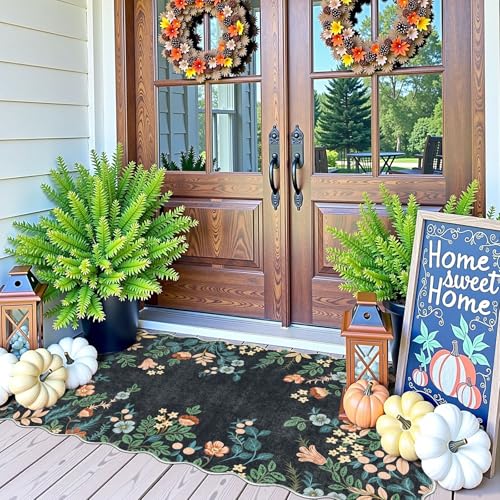 Front Door Mat Indoor Entrance (Floral - Dark Navy / 2' x 4'3" (Rectangular))