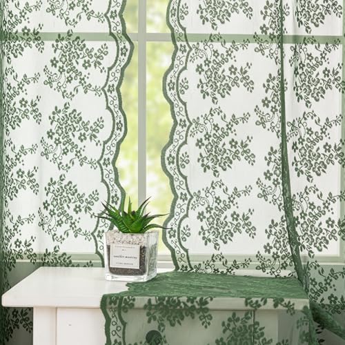 Vintage Lace Curtains 96 Inches Long (Dark Green / 52"W x 96"L (Pack of 2))