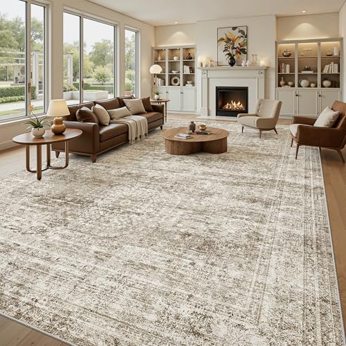 12x15 Washable Area Rugs Soft Living Room Rug Abstract Brown (Brown / 12' x 15' (Rectangular))
