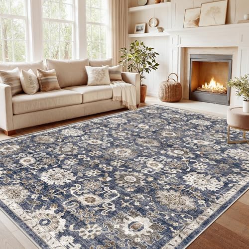 Amada 8x10 Washable Area Rug for Living Room (8' x 10' (Rectangular) / Blue/Brown)