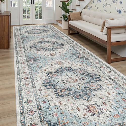 4x12 Wide Hallway Runner Rug Washable for Living Room (Blue / 4' x 12' (Runner))