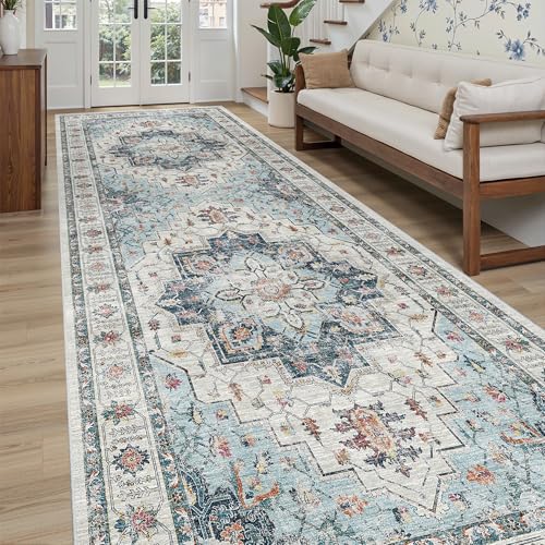 4x10 Wide Hallway Runner Rug Washable for Living Room (Blue / 4' x 10' (Runner))