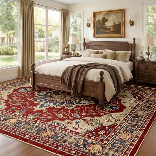 Washable Area Rug (Red/Blue / 8' x 10' (Rectangular))