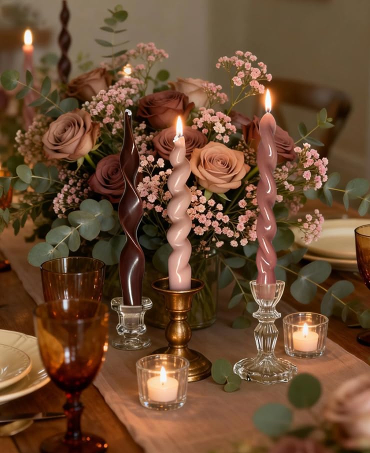 4Pcs Dark Brown Taper Candles 7.87in (Brown Mocha Taper Candles)