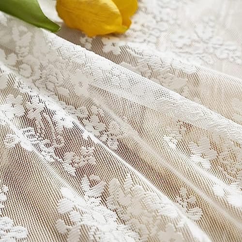 Vintage Lace Curtains Short 2 Panels Victorian Floral Farmhouse Cafe 30 inch Curtains for Basement (Ivory / 26"W x 30"L (Pack of 2))