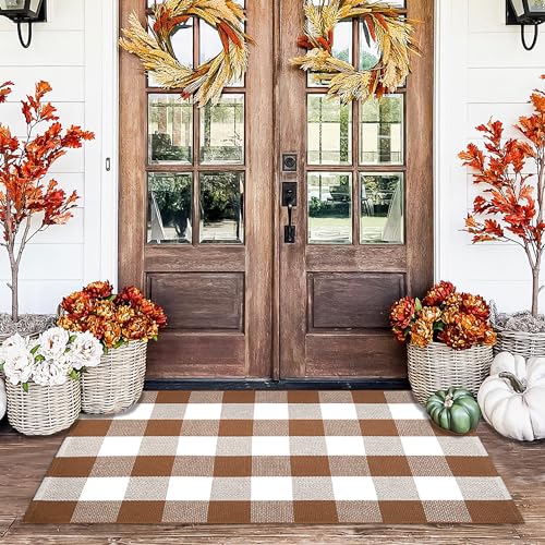Buffalo Plaid Outdoor Rugs (Coffee & White Plaid / 2'4" x 3'7" (Rectangular))