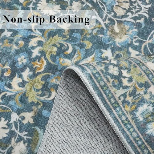 Washable 2x3 Runner Rug for Entryway (2' x 3' (Rectangular) / Floral/Blue)