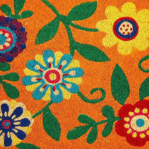 Floral Coir Door Mat (17 X 30 In, Natural & Modern)