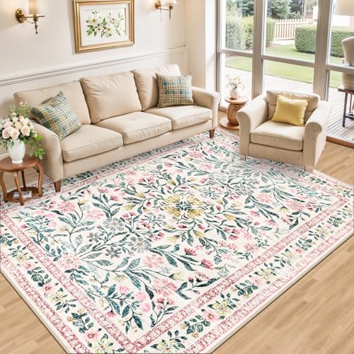 Area Rug Living Room (Pink/Green / 5' x 7' (Rectangular))