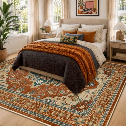 Washable Area Rug (Red/Orange/Blue/Brown / 5' x 7' (Rectangular))