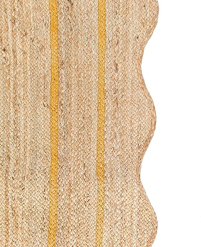 Wave Scalloped Natural Jute Rug Boho Jute Rug Entryway Runner Rug Farmhouse Scallop Rug (Yellow / 2'6"x8' (Runner))