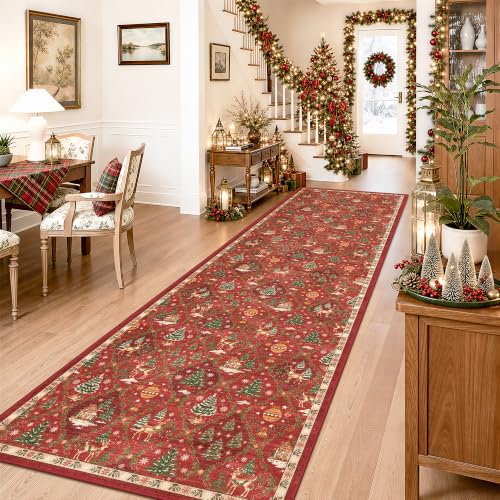 Christmas 3x10 Runner Rugs for Hallway (Christmas Red / 3' x 10' (Runner))