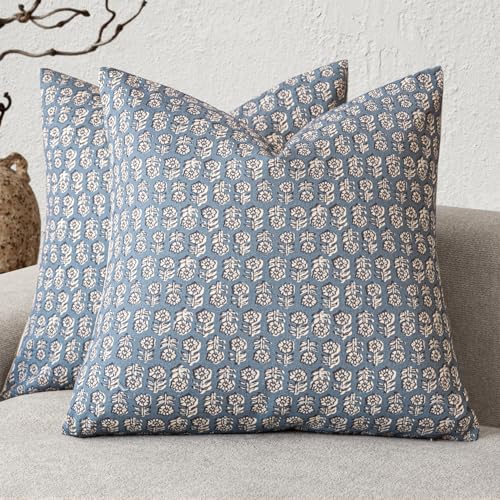 Decorative Floral Print Throw Pillow Covers 24×24 Dusty Blue (24" x 24" (Pack of 2) / Lake)