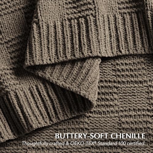 HOME Modern Checkered Chenille Throw Blanket (Mocha Brown / 50" X 60")