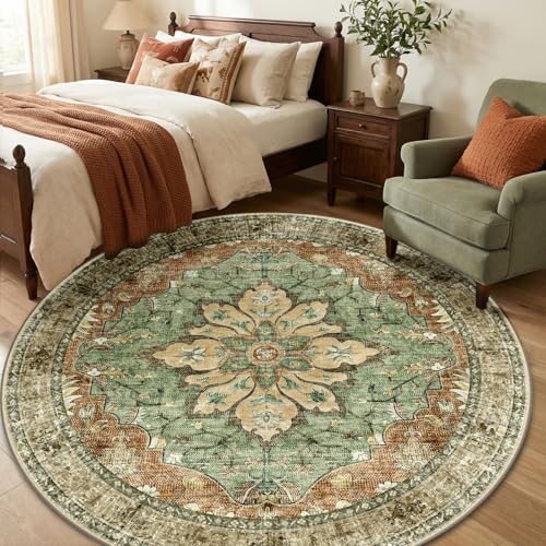 Washable Area Rug (Brick/Brown/Green / 6' (Round))