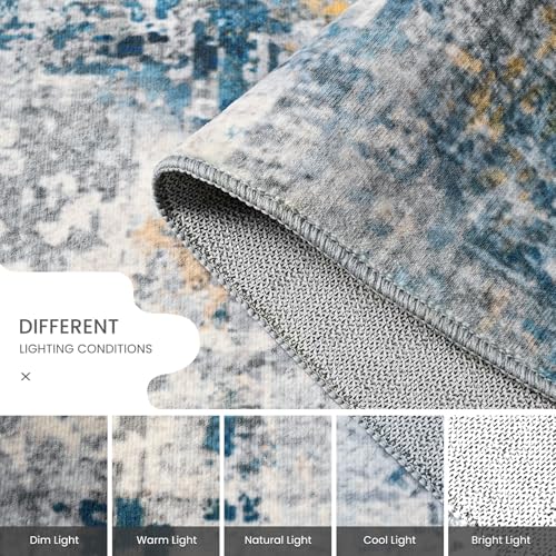 Living Room Rug 5x8 Ultramarine Area Rug Machine Washable Boho Rug Non Slip Abstract Vintage Indoor Large Rugs for Bedroom (Ultramarine / 5' x 8' (Rectangular))