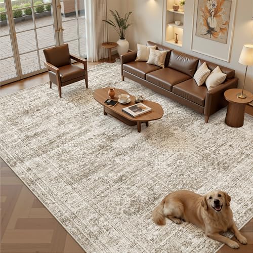 Washable Area Rug 8x12 Large Soft Brown Rugs for Living Room (Brown / 8' x 12' (Rectangular))