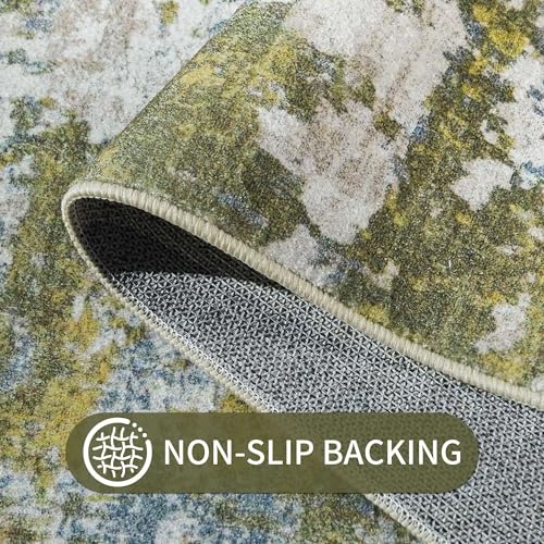 2x6 Sage Green Rug Runners for Hallways Kitchen Runner Rug Non Slip Washable Long Runner Rugs with Rubber Backing Soft Abstract Carpet Runner for Hallways (Green / 2' x 6' (Runner))