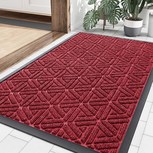 Front Door Mat Outside Entrance (Wine Red / 35" X 23")