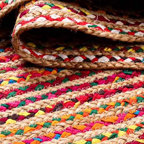 Jute Cotton Braided Woven Runner 2x6 Feet (2' x 6' (Runner) / Multi Color)
