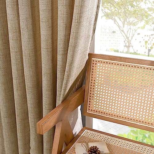 Short Linen Semi Sheer Curtains 45 Inch Length for Kitchen Window (Toffee / 42"W x 45"L (Pack of 2))