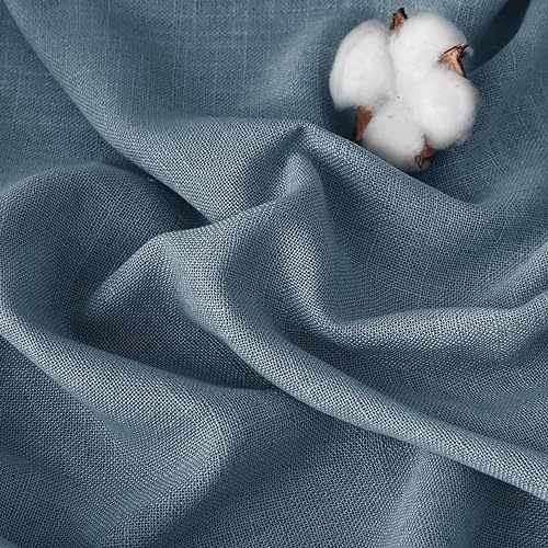 Short Linen Sheer Curtains for Small Kitchen Cafe Bathroom Window (Stone Blue / 52"W x 45"L (Pack of 2))