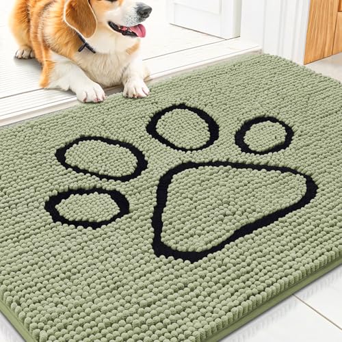 Dog Door Mat for Muddy Paws (30"X20" / Sage Green and Black)