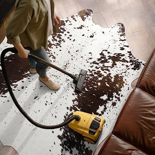 8x10 Faux Cowhide Rug (8' X 9'6" (Irregular) / White and Brown)