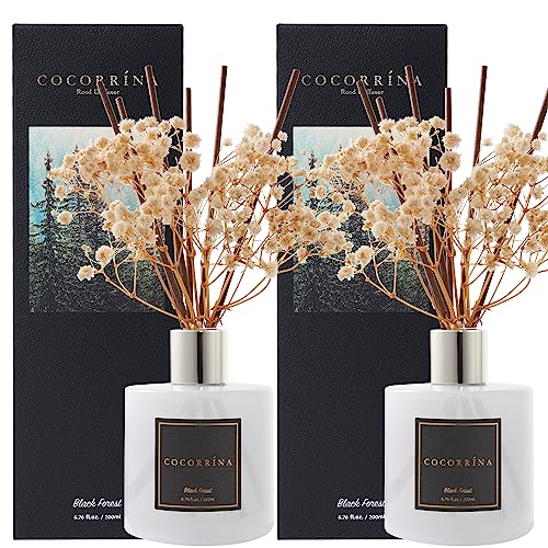 Premium Reed Diffuser Set with Preserved Baby's Breath & Cotton Stick Black Forest 2 Packs (6.7 Ounce/2pack)