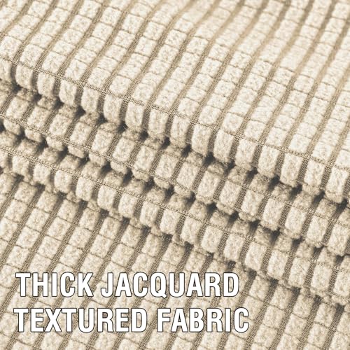 4 Piece Stretch Couch Covers for 3 Cushion Couch Sofa Furniture Slipcovers Feature Upgraded Thicker Jacquard Fabric (Large / Natural)
