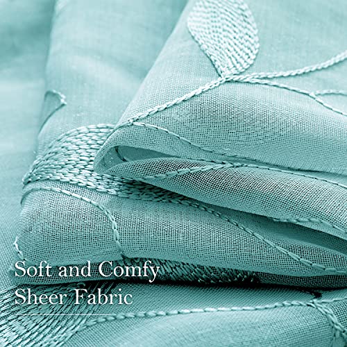 Turquoise Sheer Curtains Leaf Embroidered (52"W x 63"L (Pack of 2) / 5-turquoise)